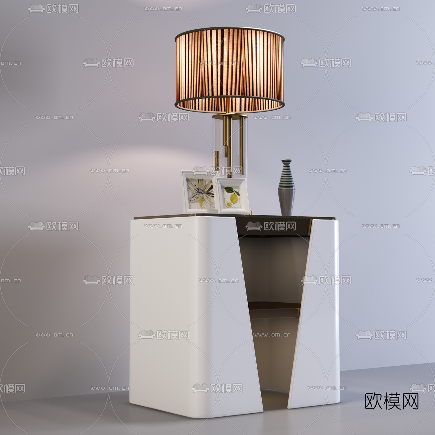 现代实木床头柜组合3D模型