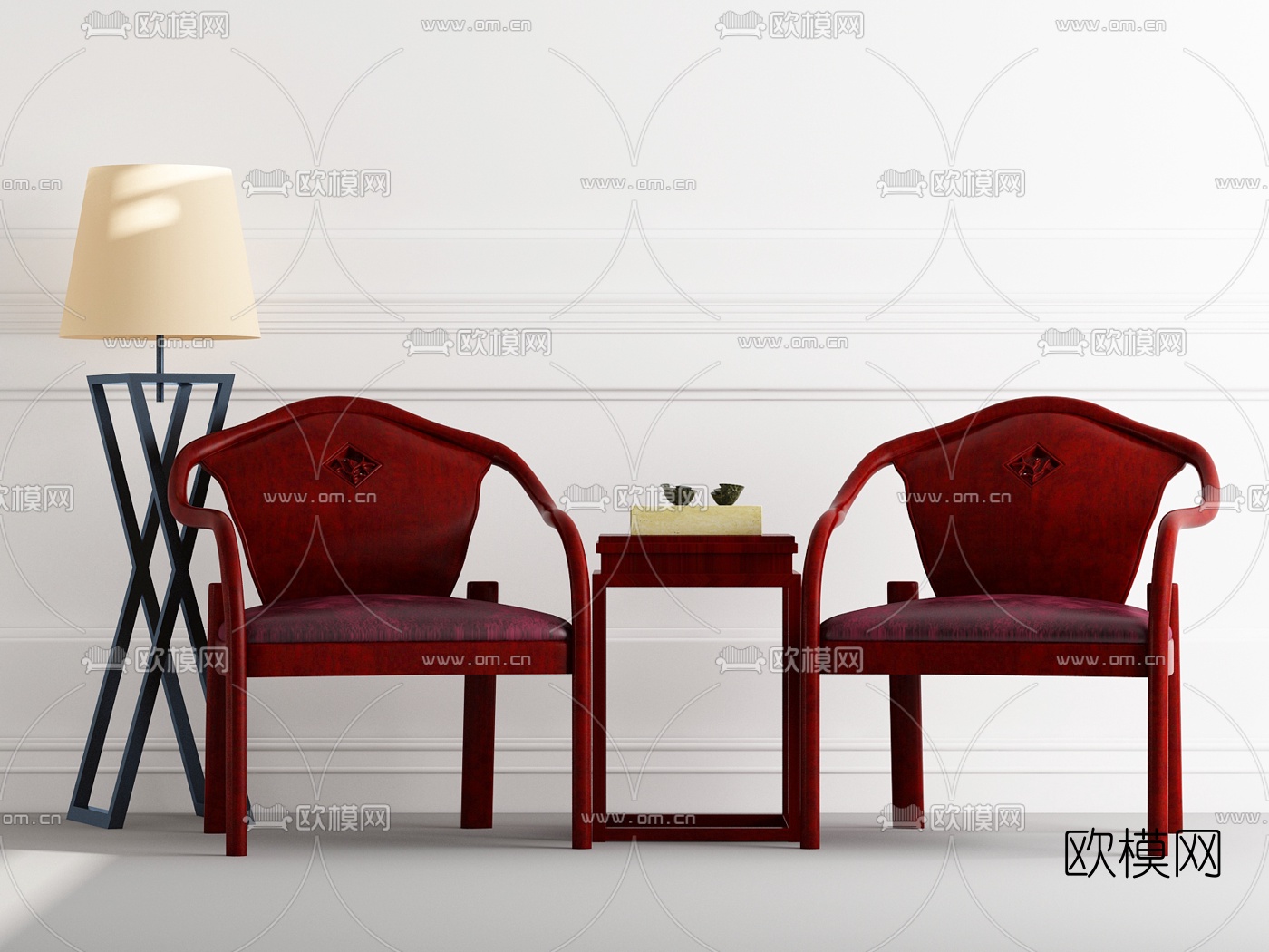 中式实木茶几组合3d模型下载