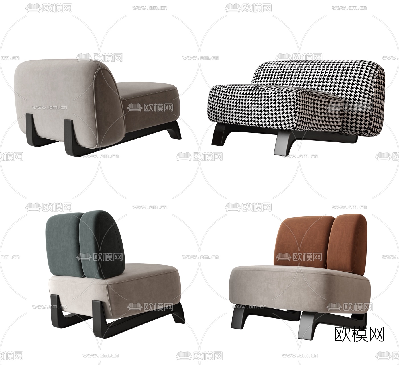 现代布艺沙发凳3d模型下载（渲染图1）
