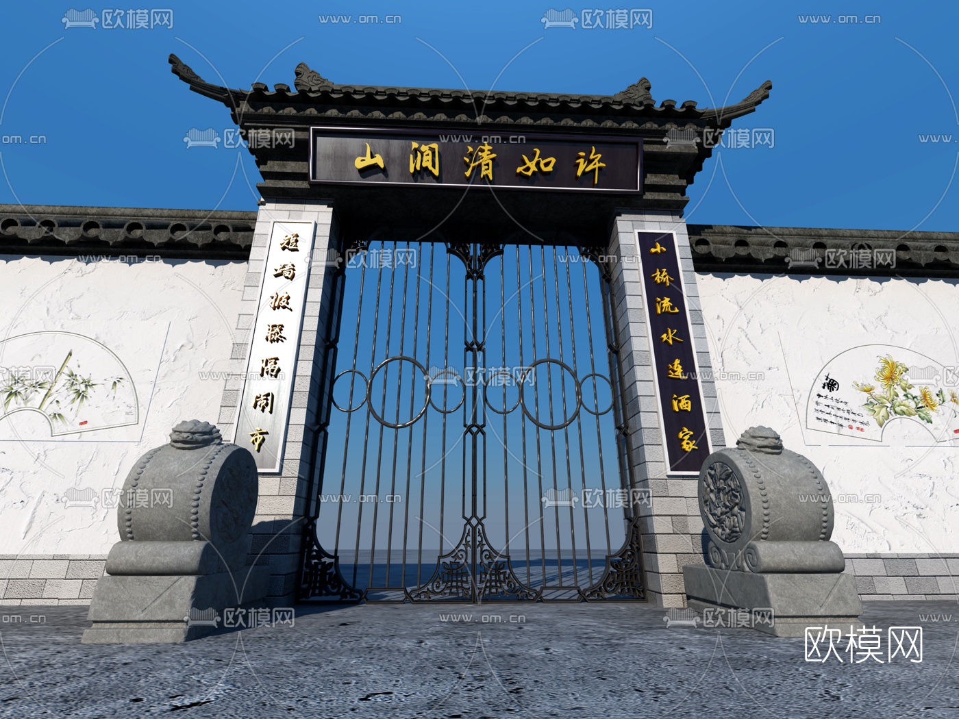 中式围墙院门3d模型