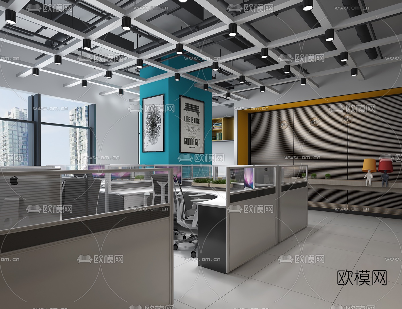 现代办公室综合办公区3d模型