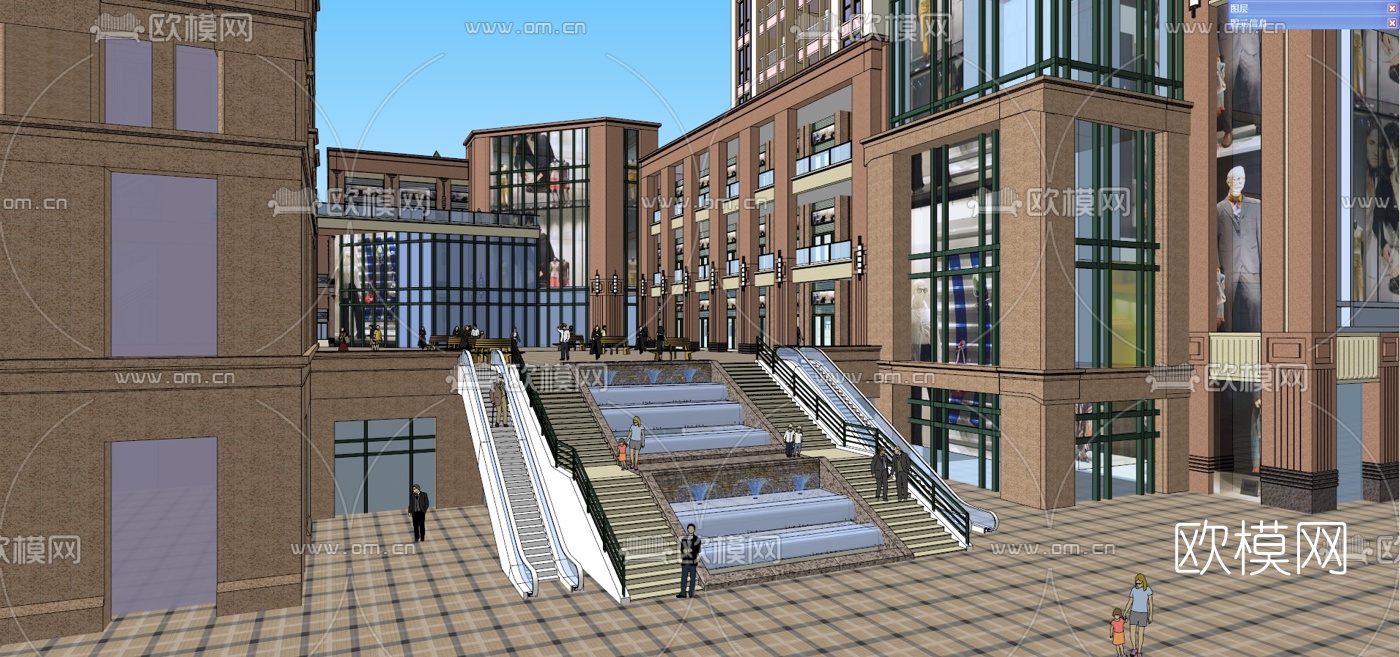 欧式商住综合体su模型下载（渲染图5）