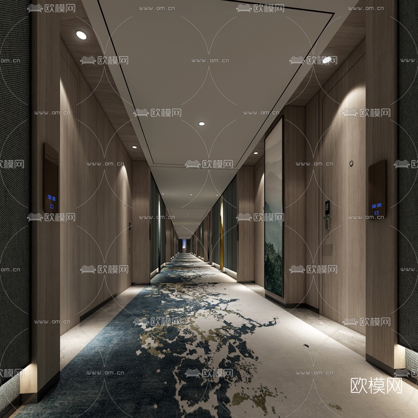 新中式酒店客房走廊过道3d模型下载