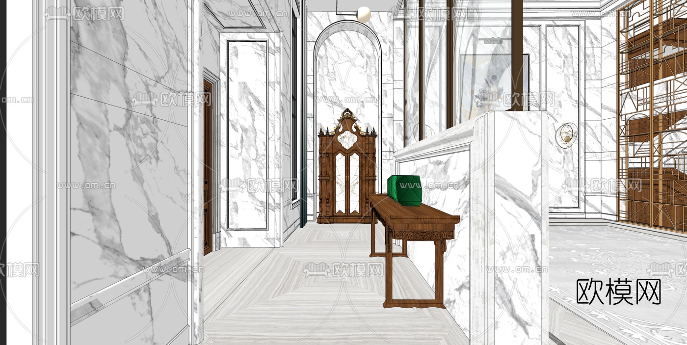 简欧别墅家装su模型下载（渲染图1）