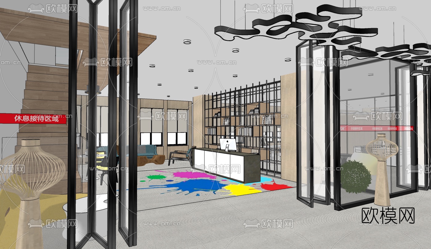 现代大堂前台组合免费su模型下载（渲染图1）