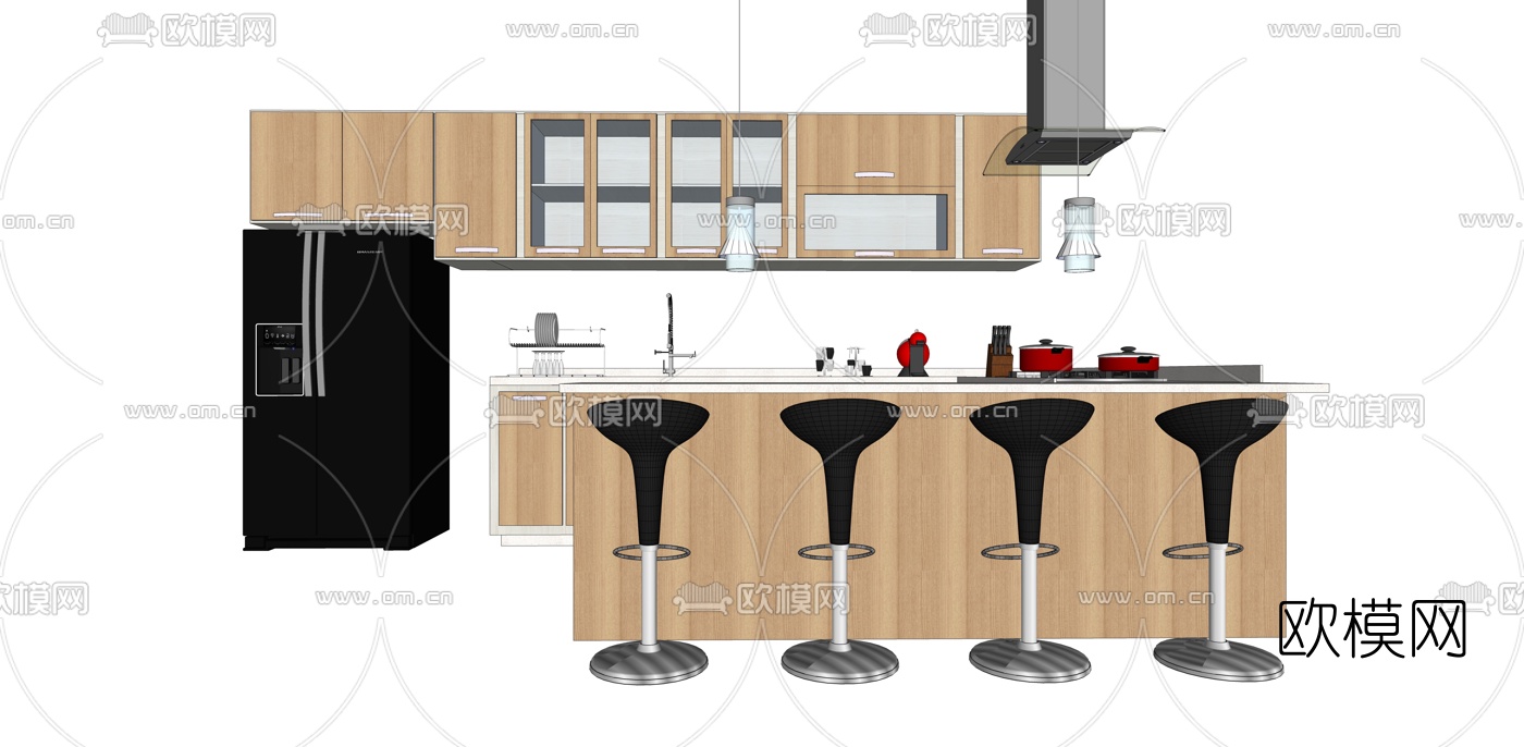 现代橱柜su模型下载（渲染图2）