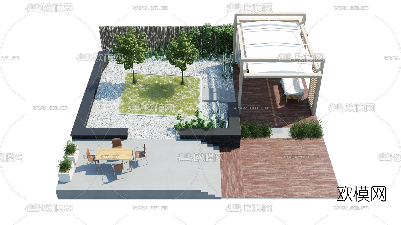 现代庭院花园3d模型