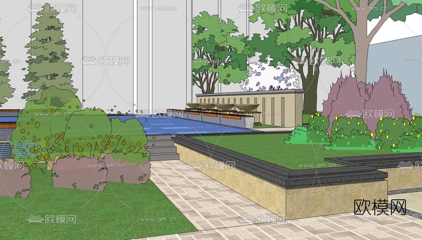 欧式园林景观su模型下载（渲染图2）