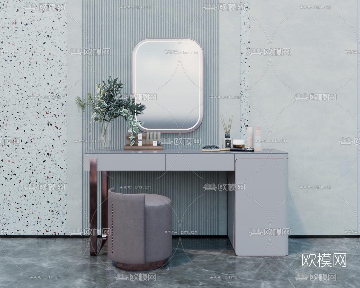 现代轻奢梳妆台su模型下载（渲染图1）
