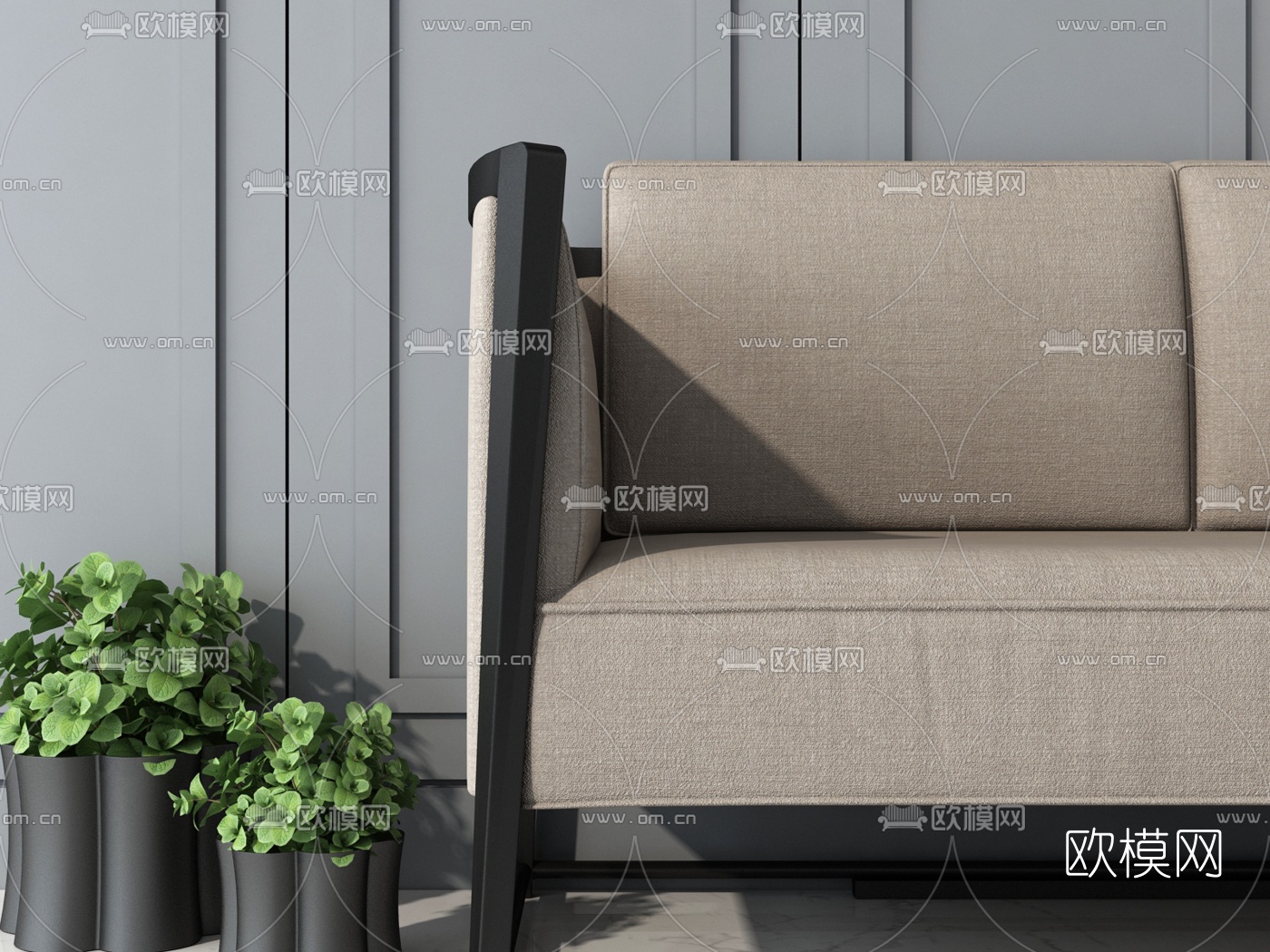 新中式布艺双人沙发3d模型下载（渲染图2）