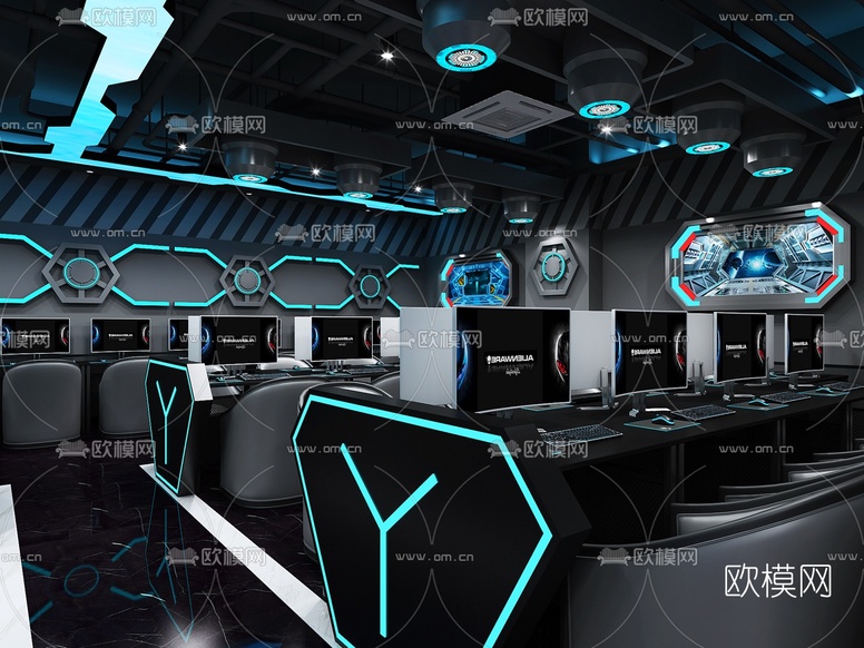 现代科技风网咖3d模型下载(渲染图4)