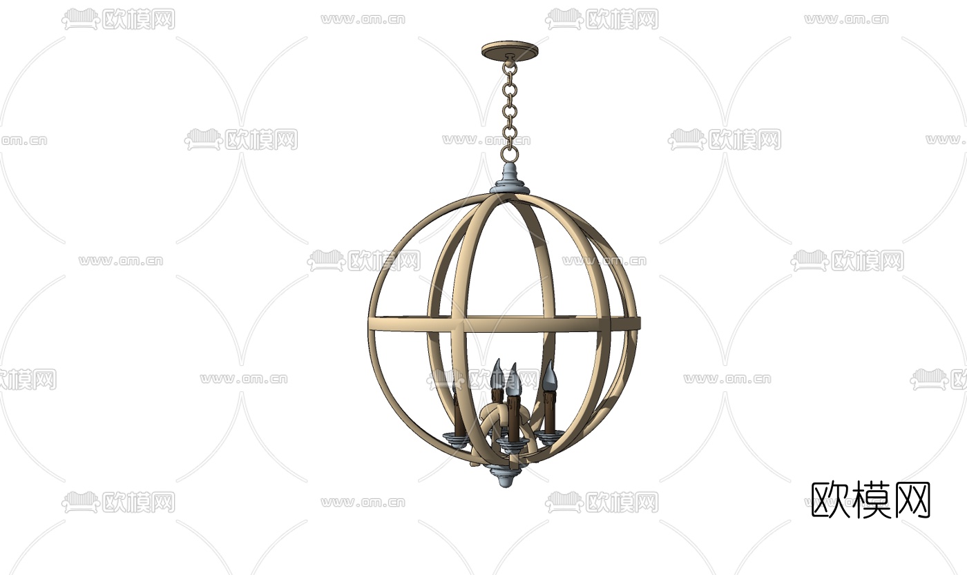 工业风金属烛台吊灯免费su模型下载