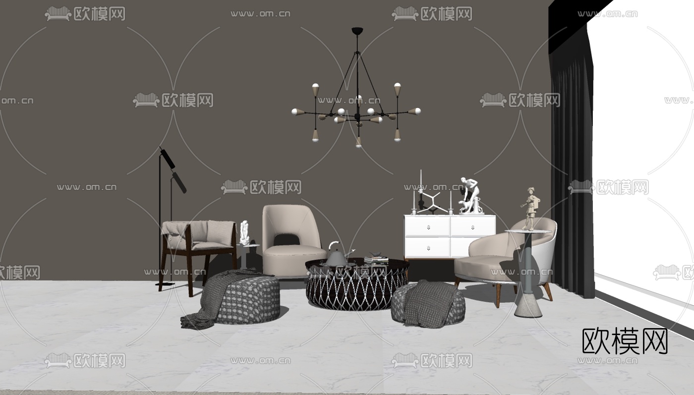 现代休闲椅沙发凳组合su模型