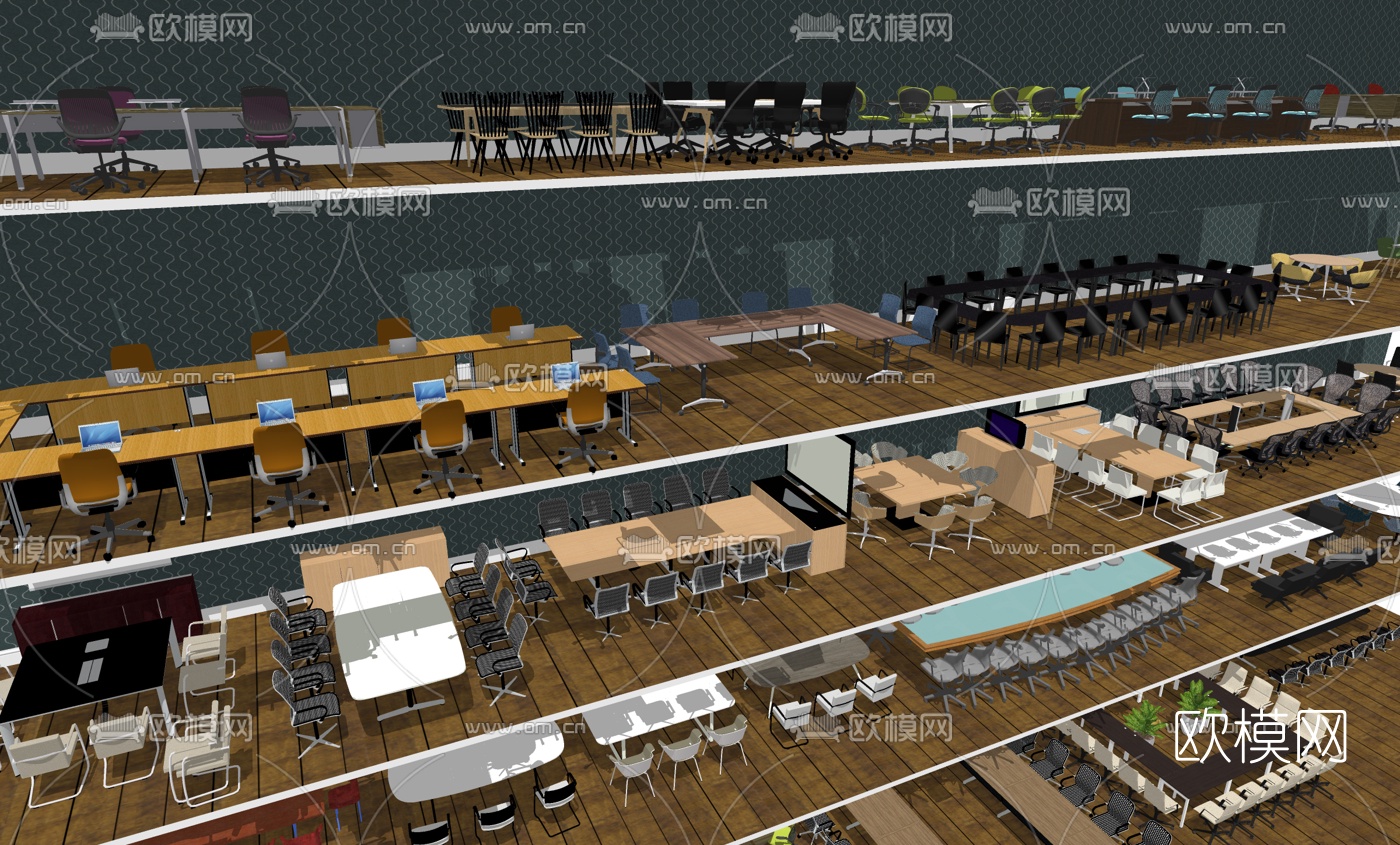 现代会议桌椅组合su模型下载（渲染图3）