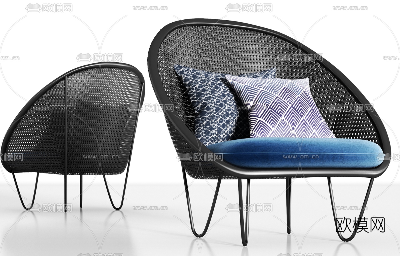 现代藤编单人休闲沙发3d模型下载