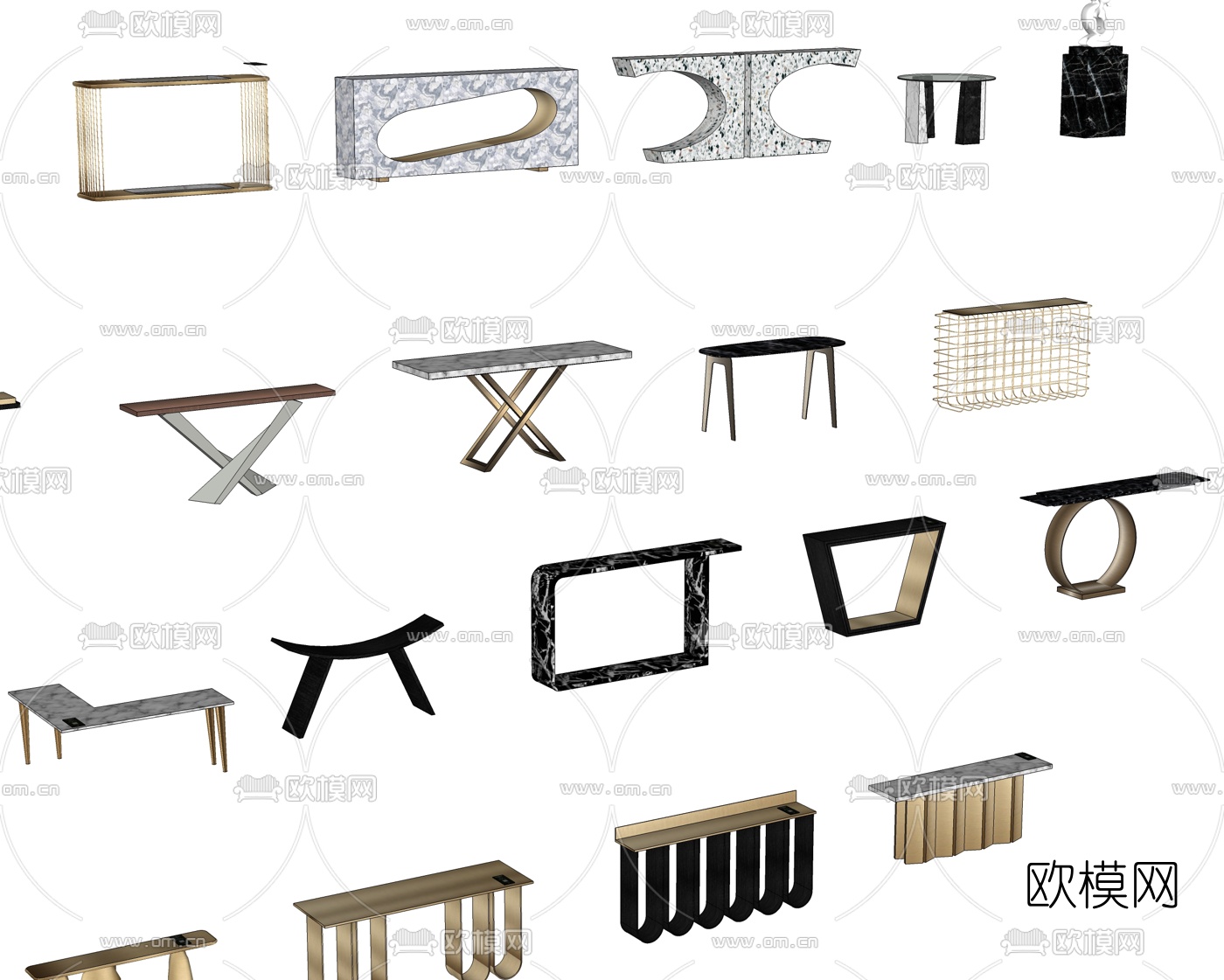 现代端景条案组合su模型下载（渲染图3）