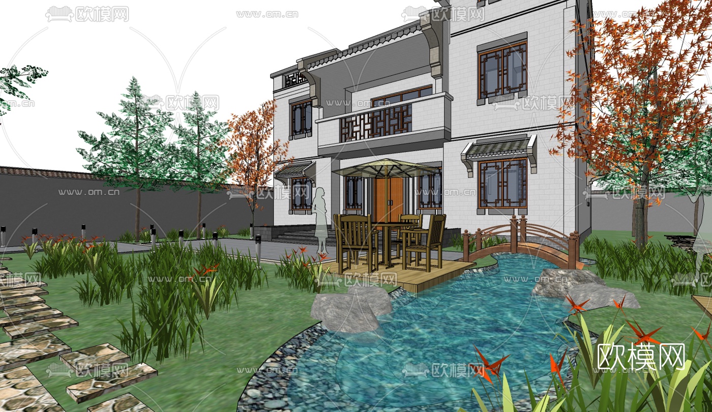 中式住宅免费su模型下载