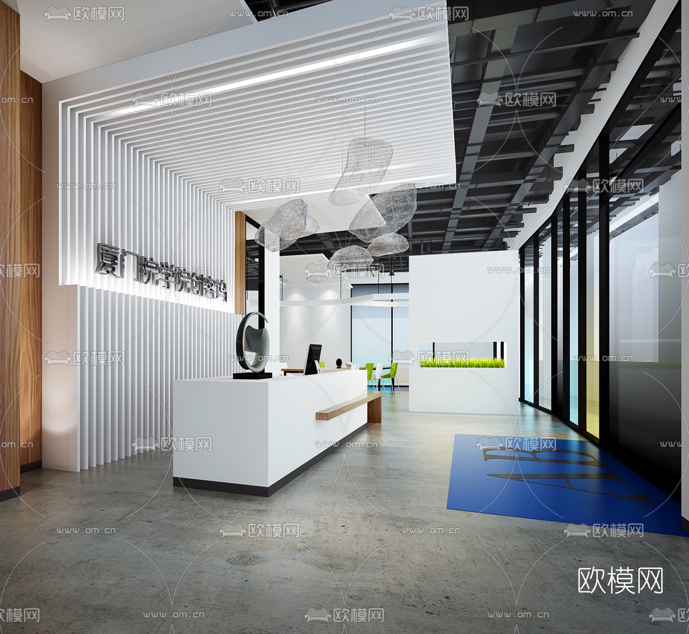 现代办公区前台3d模型-免费3dmax模型库-欧模网