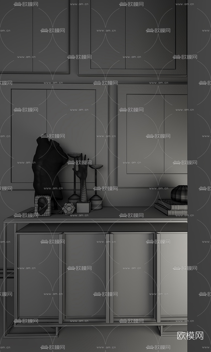 布鲁盟新中式端景柜摆件3D模型下载（渲染图2）