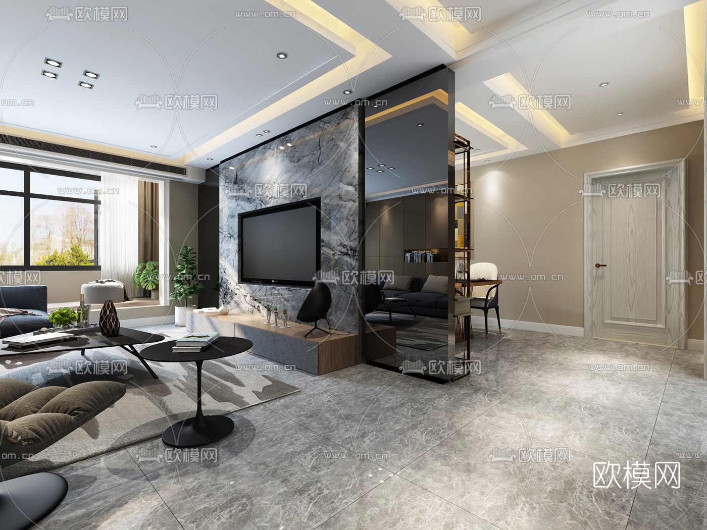 现代轻奢客厅餐厅3D模型