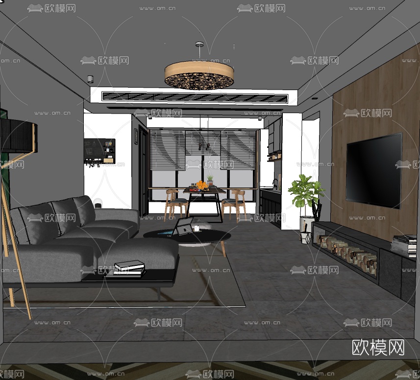 北欧客厅餐厅卧室su模型