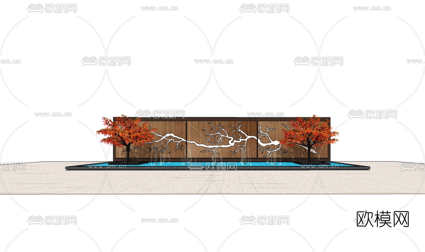 中式景观墙免费su模型下载（渲染图2）