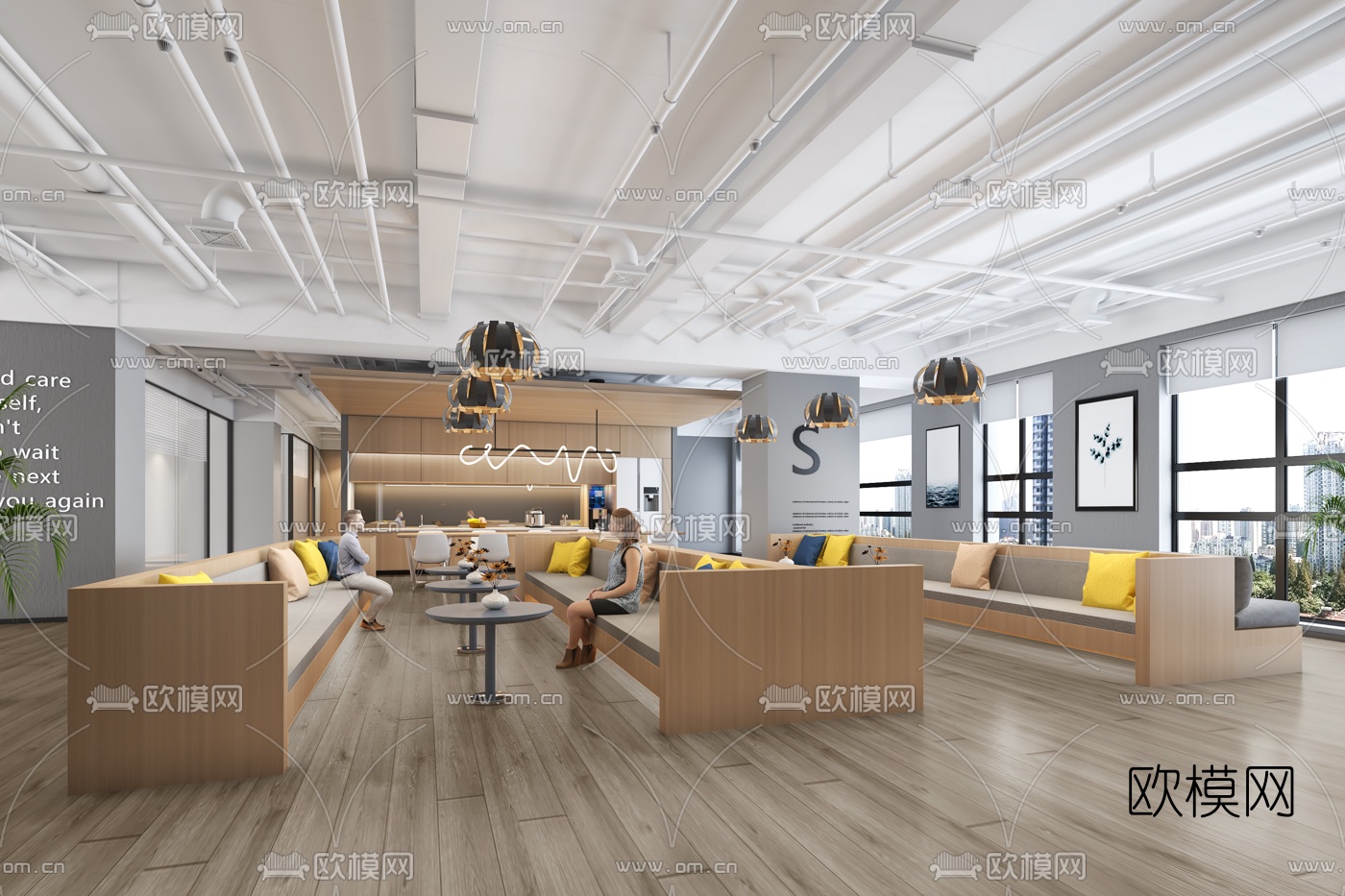现代茶水间休息区3d模型