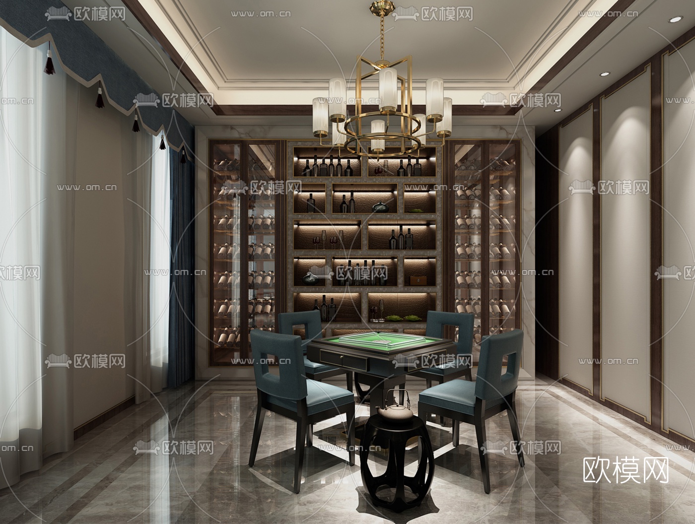 新中式棋牌麻将室3D模型