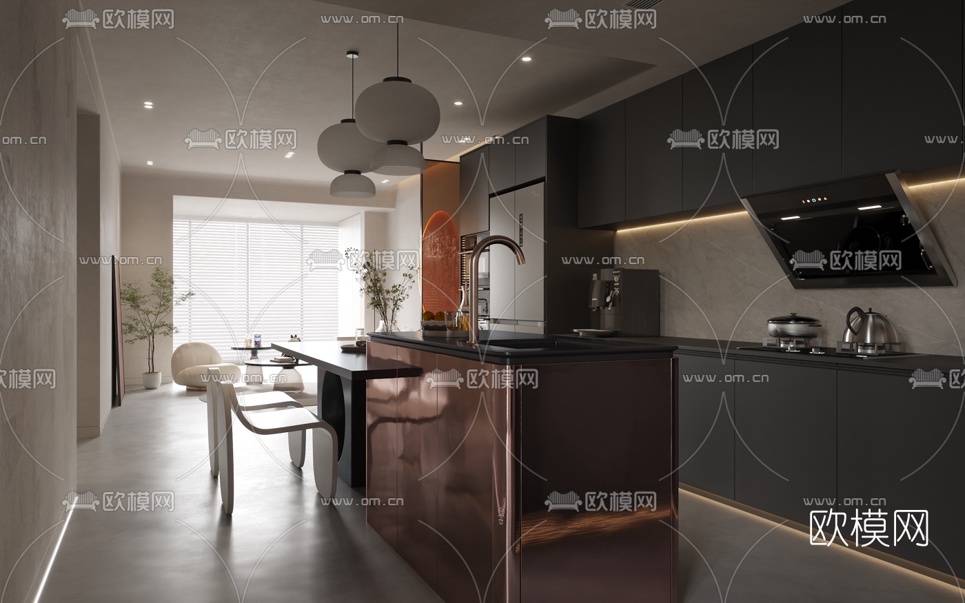 现代公寓客厅餐厅3d模型