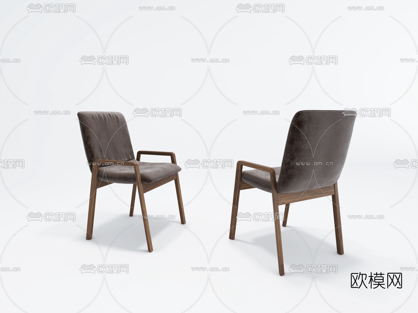 意大利Riva1920品牌 现代灰色绒布单椅3d模型下载（渲染图1）