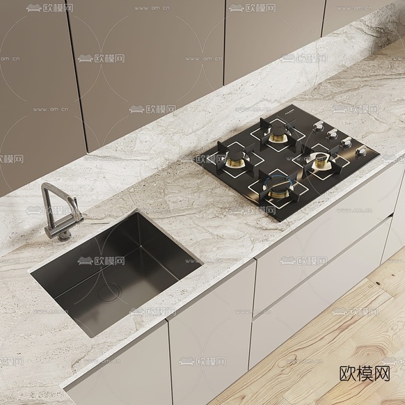 现代转角橱柜3d模型下载(渲染图2)