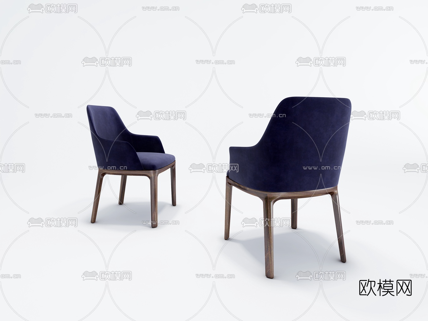 意大利Riva1920品牌 现代蓝色绒布单椅3d模型下载（渲染图1）