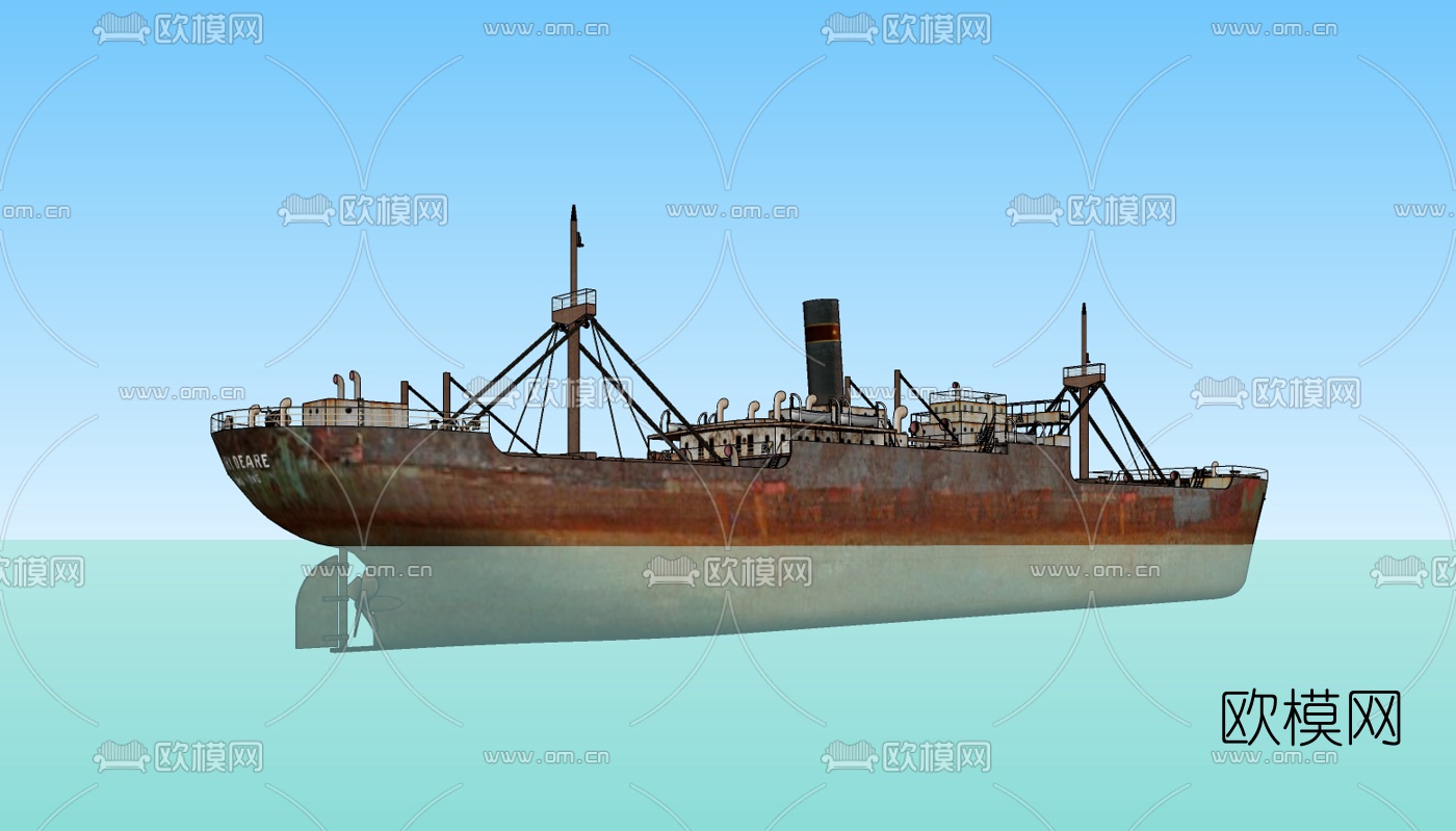 现代货船免费su模型下载（渲染图1）