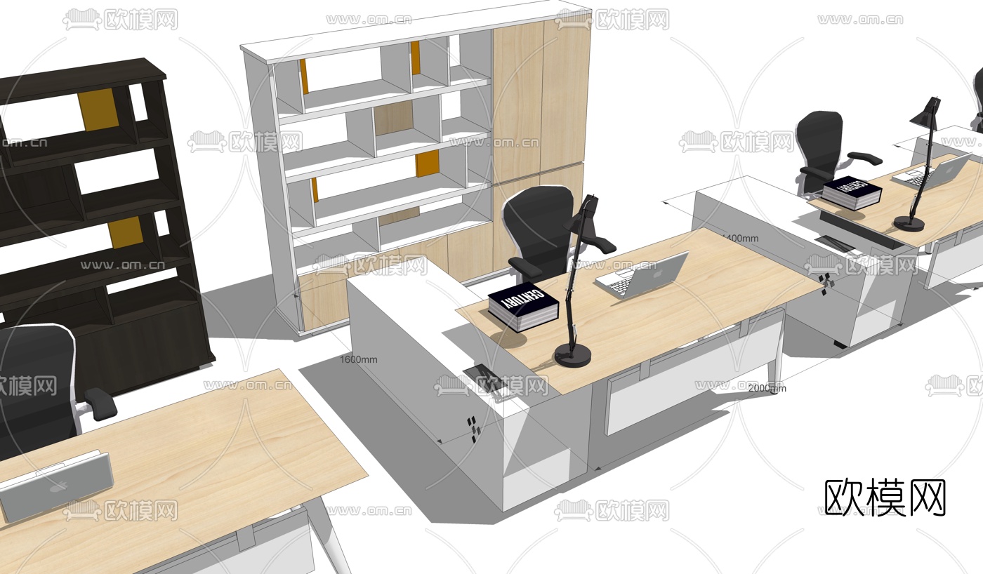 现代办公桌椅组合su模型下载（渲染图2）
