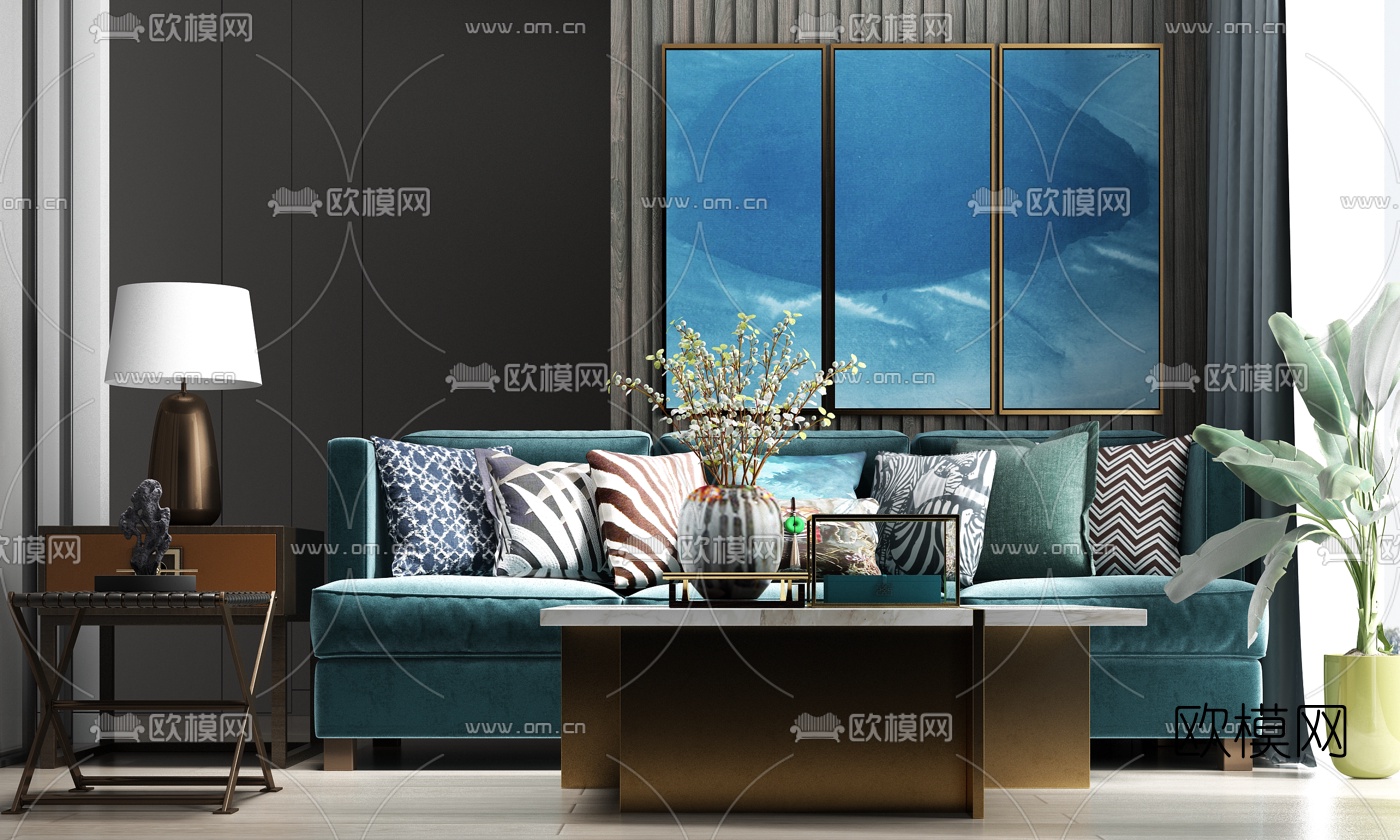 现代轻奢多人沙发茶几3d模型下载