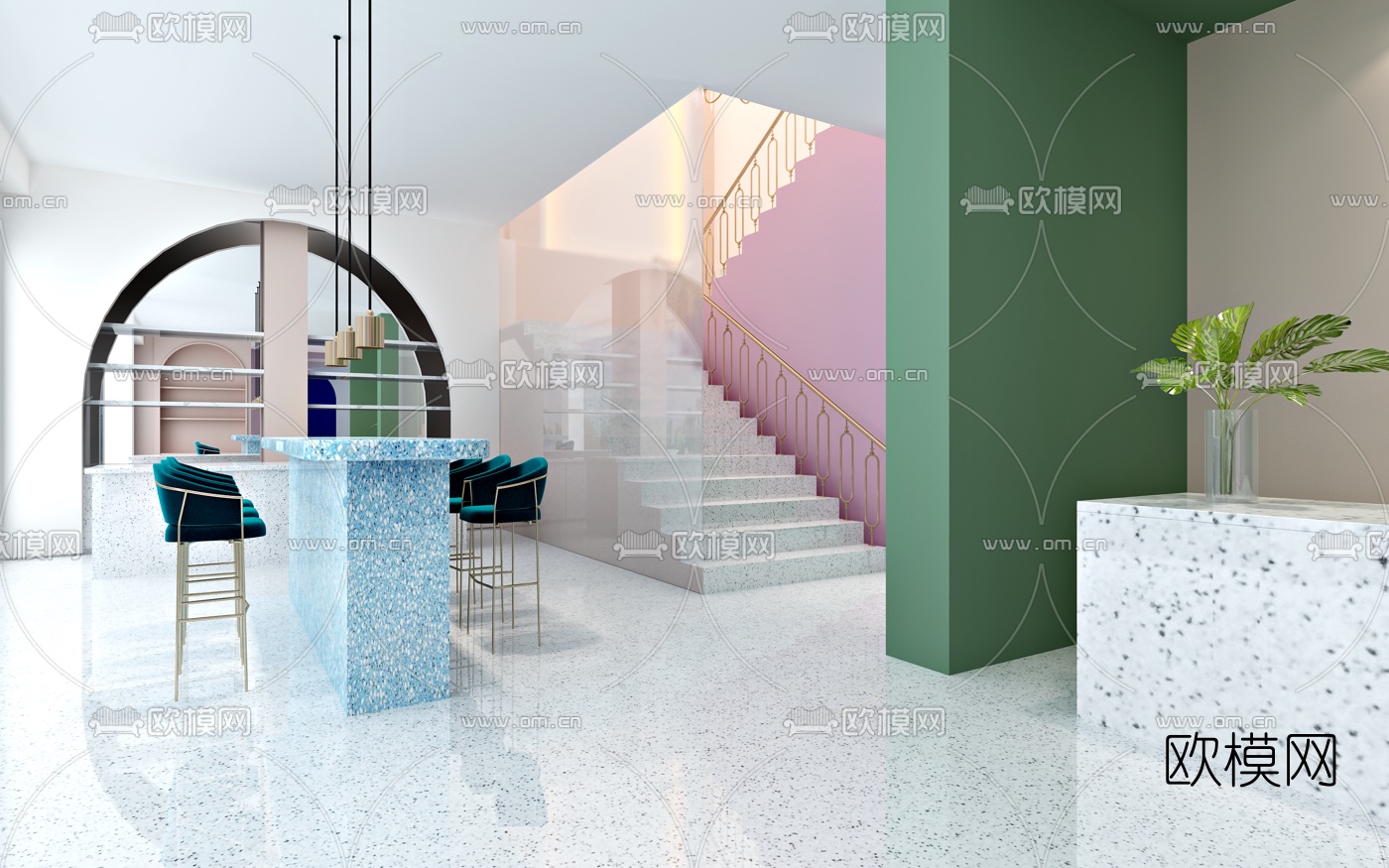 现代网红茶饮店3d模型