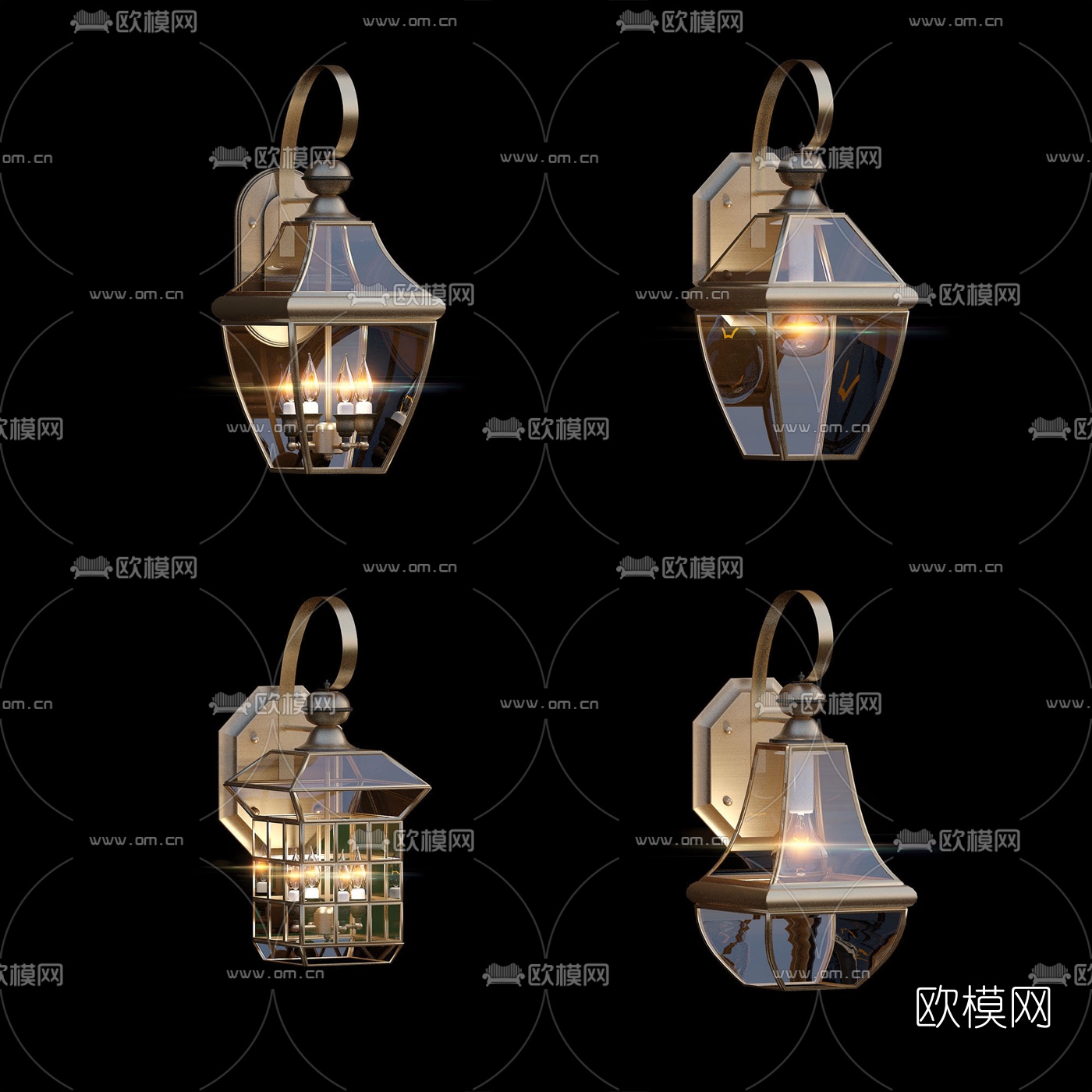 简欧金属壁灯组合3d模型
