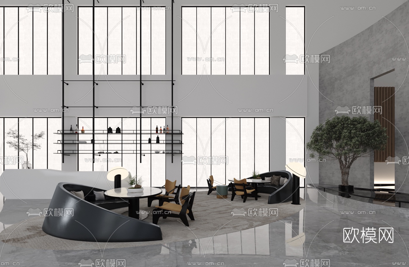 现代办公室休息区3d模型下载