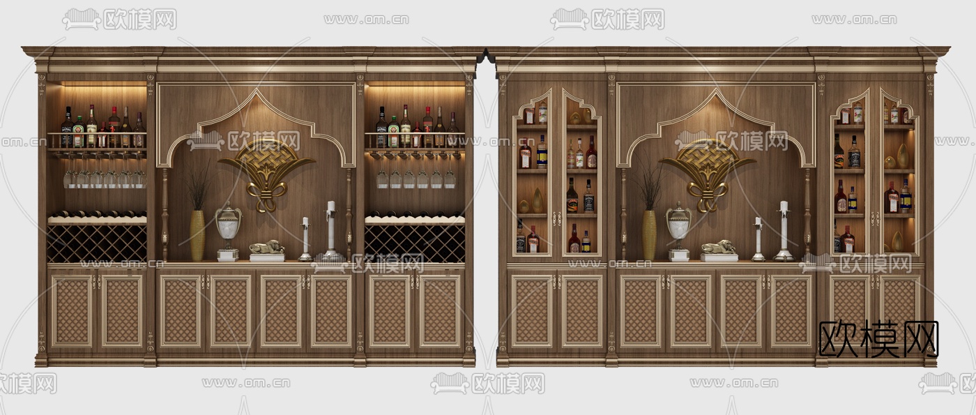 欧式实木酒柜组合3d模型