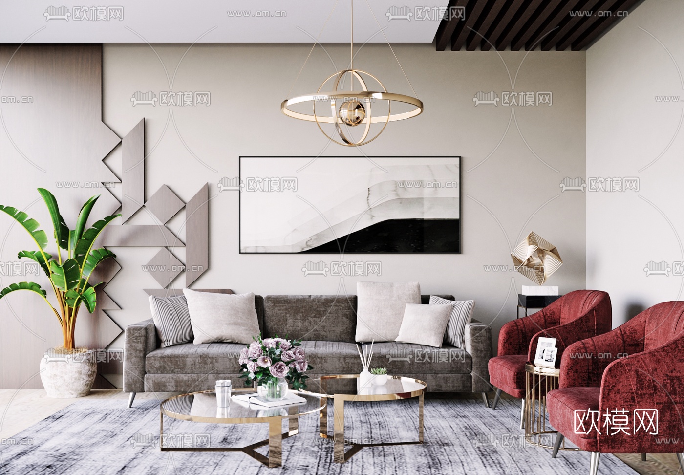 现代轻奢沙发组合3d模型下载