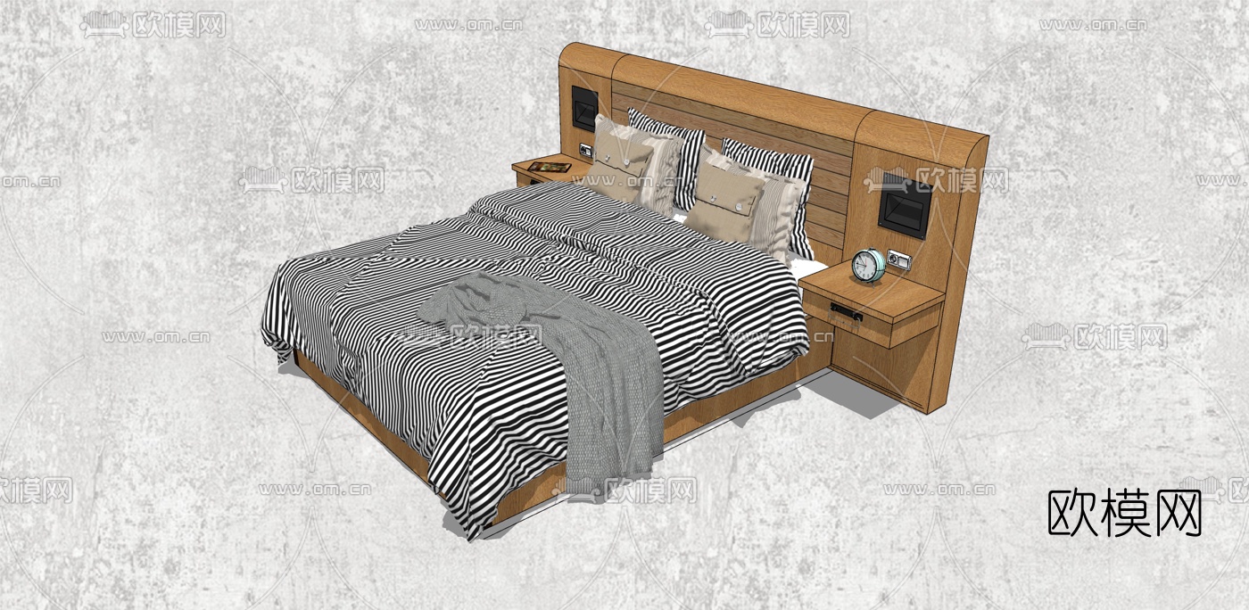 现代双人床su模型下载（渲染图4）