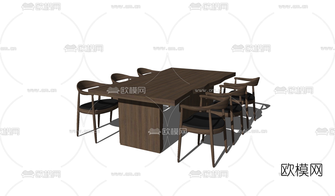 现代实木餐桌椅免费su模型下载
