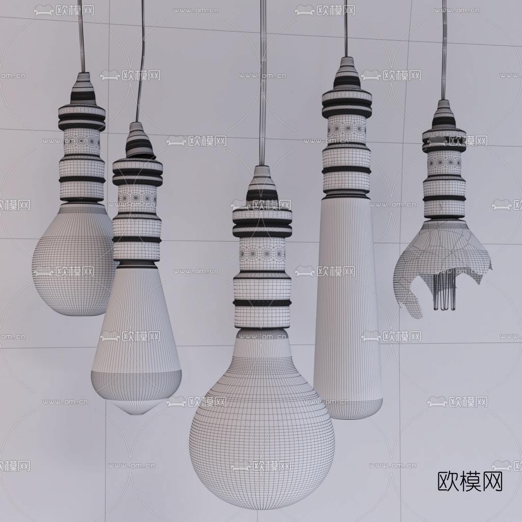 工业风小灯泡吊灯3d模型
