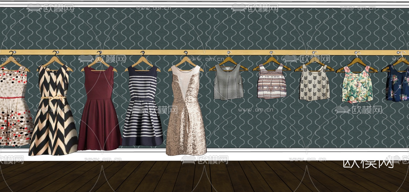 现代衣服组合su模型下载（渲染图1）