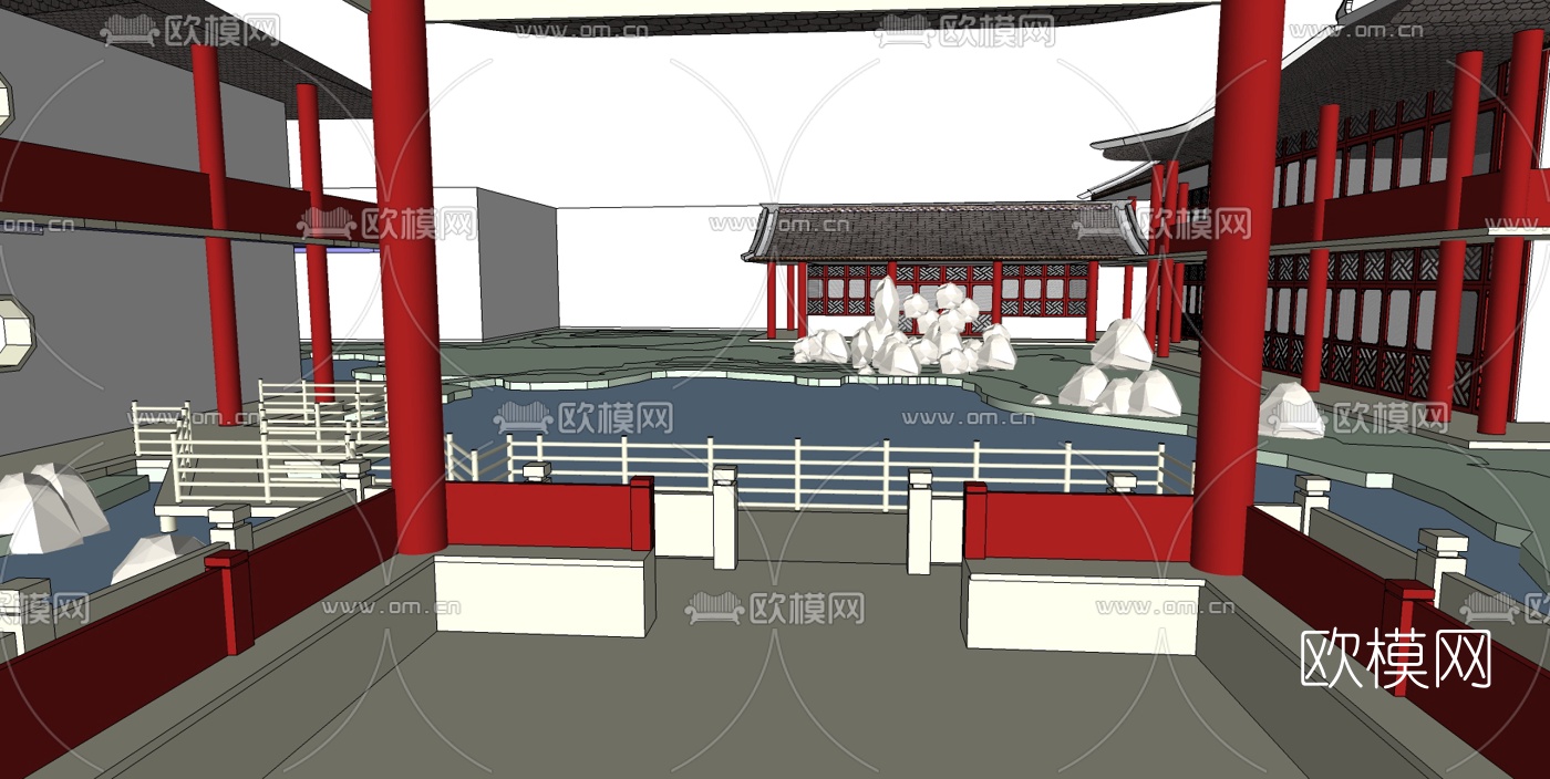 中式四合院su模型下载（渲染图3）