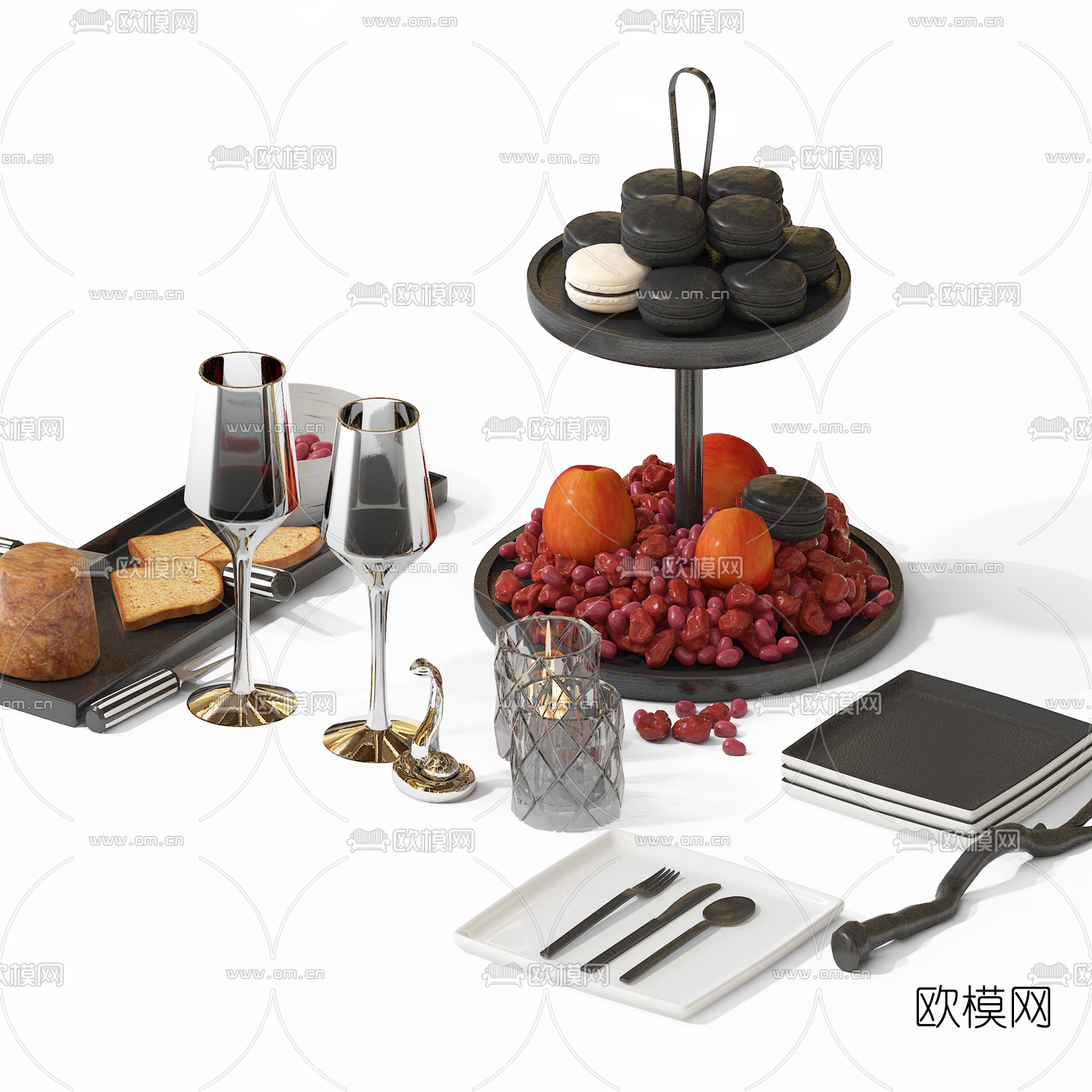 现代酒杯餐具摆件3d模型下载