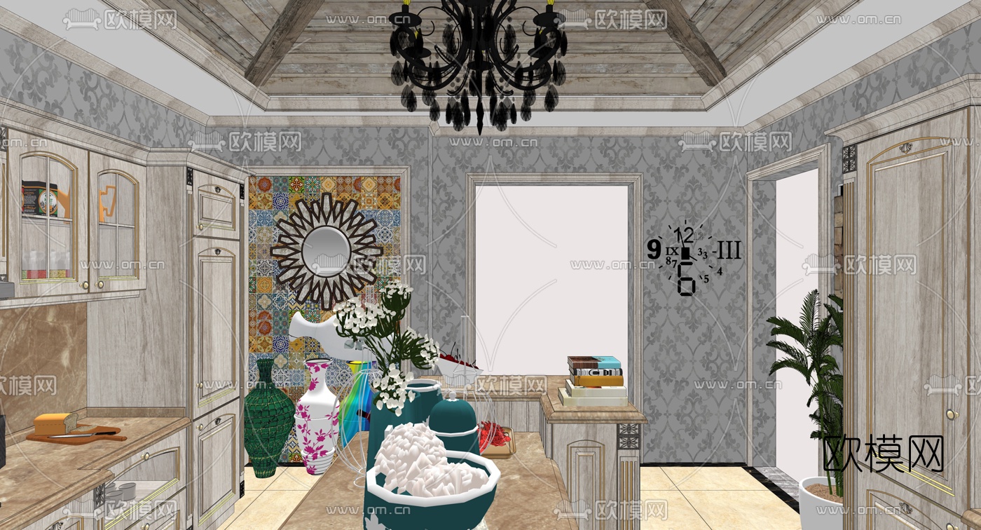 欧式厨房su模型下载（渲染图4）