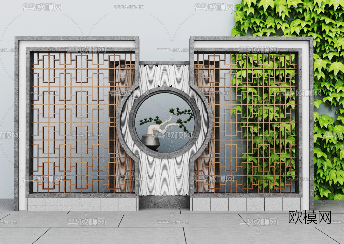 现代园林景观植物墙组合3D模型