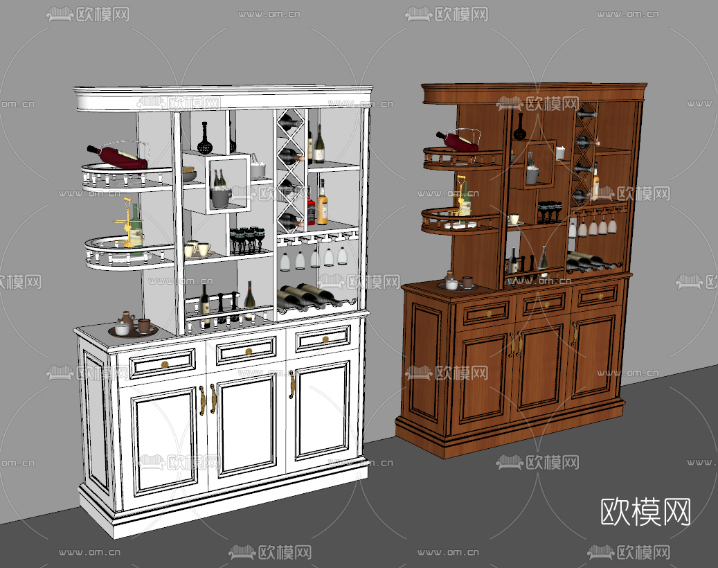 欧式实木酒柜su模型下载（渲染图1）