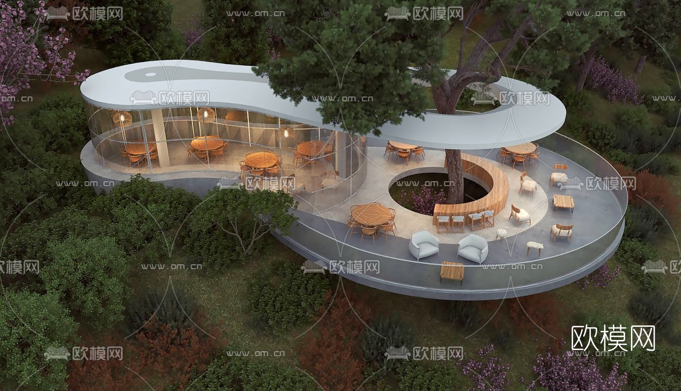 现代森林咖啡屋su模型下载（渲染图2）